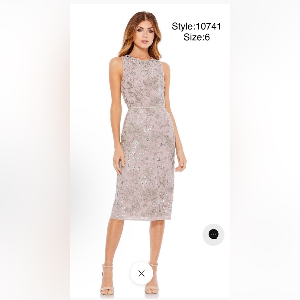 Sleeveless sequin and rhinestone embellished tea length gown with jewel neckline
